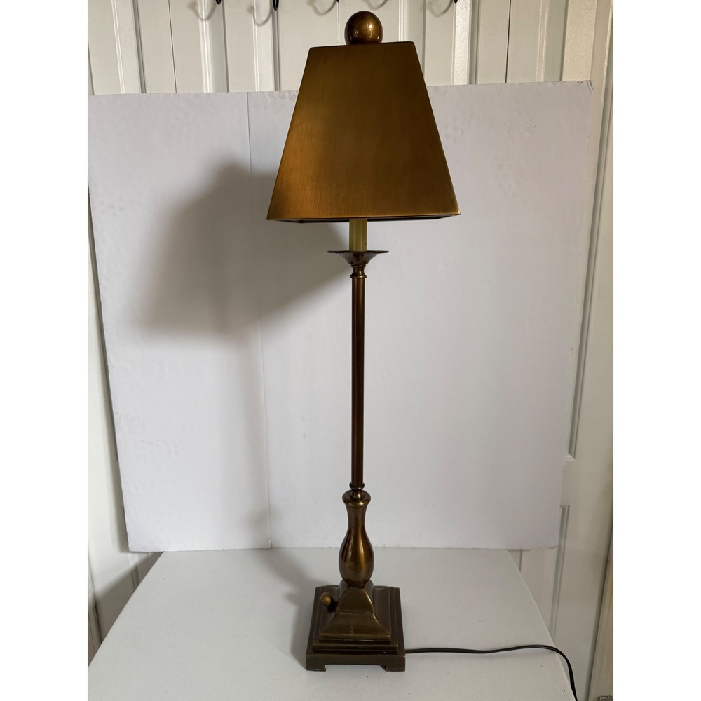 VTG Brass Uttermost Buffet Lamp Brass Shade Pedestal Base Hollywood Regency